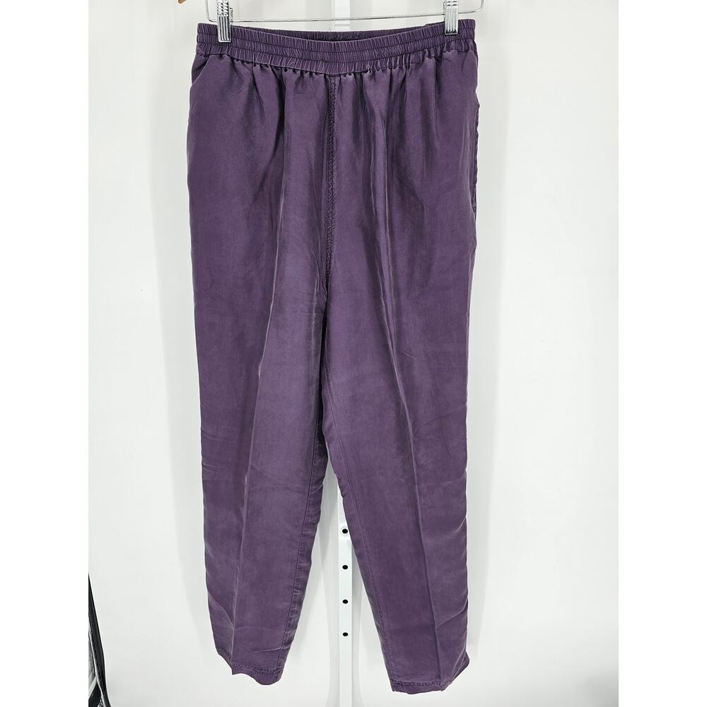 Stunt Sports Women's Purple Wide Leg Elastic Waist High Rise Silk Pant Size L